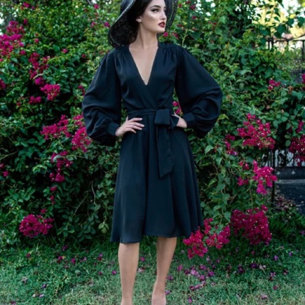 La Femme en Noir by Micheline Pitt Black Serpentine Wrap Dress in Black